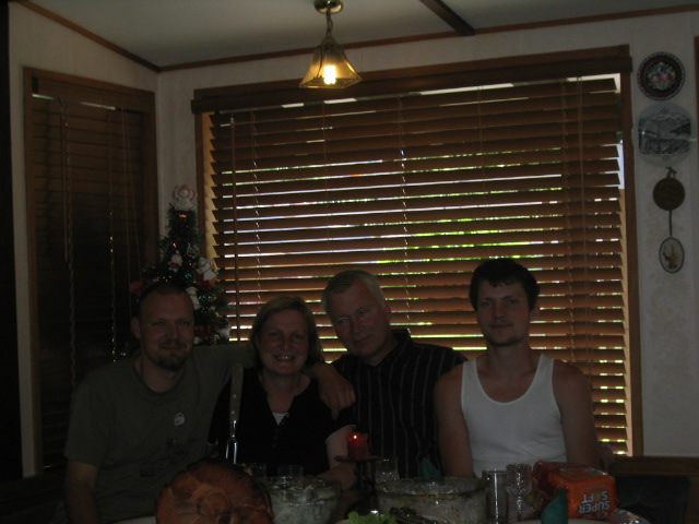 IMG 0553 Sitting down for Christmas Lunch l to r Chris( the oldest son) Ingrid Me and Daniel (the baby)
